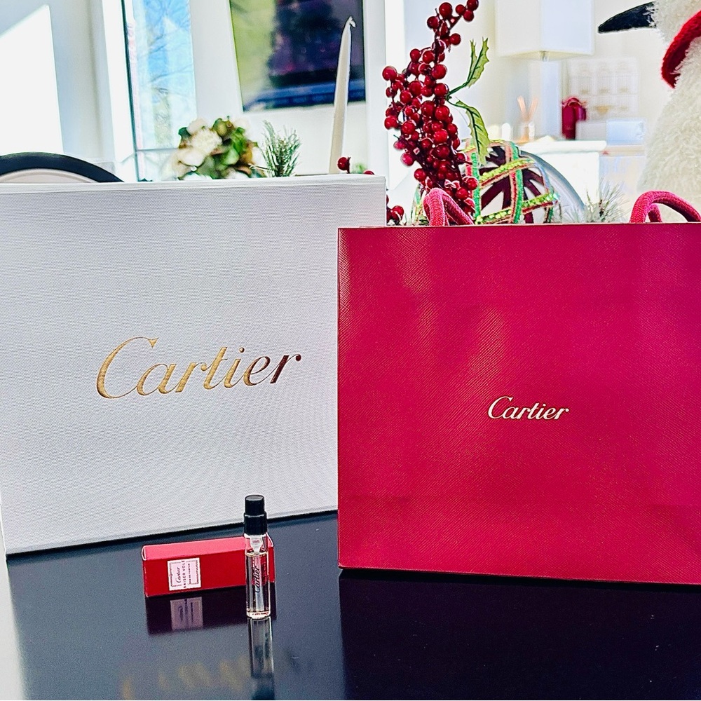 Cartier Gold and White Box with Red Shopping Bag